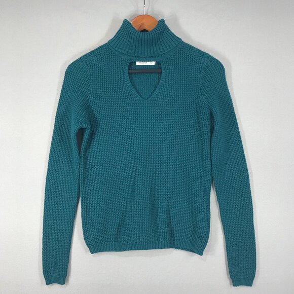 Hollister Sweater Women's Small Green Pullover Turtleneck Waffle Knit Keyhole - Picture 1 of 12